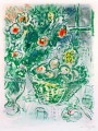 Cesta de frutas y piñas litografía en color contemporánea Marc Chagall